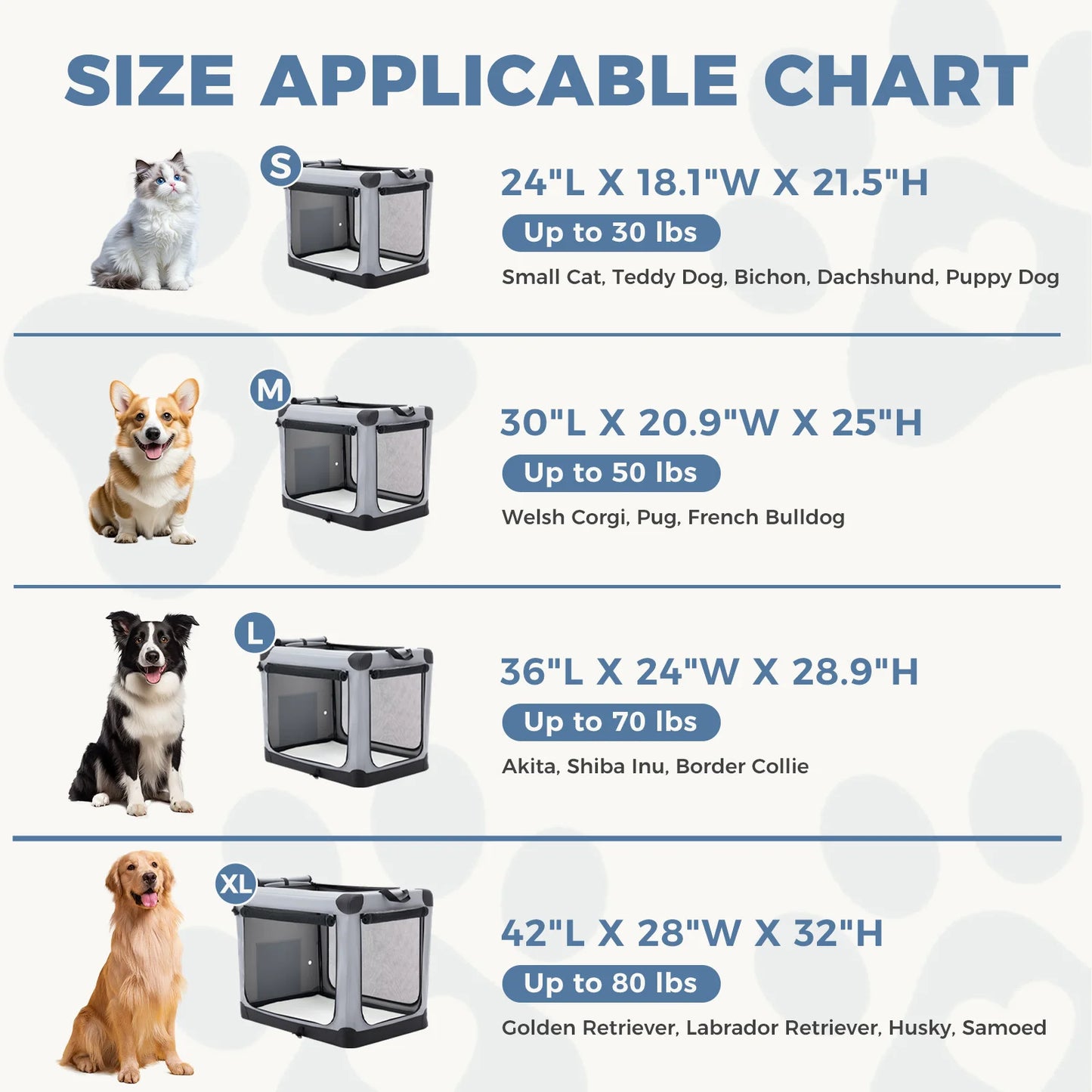 JHK Portable Foldable Soft Dog Crate With Three Doors