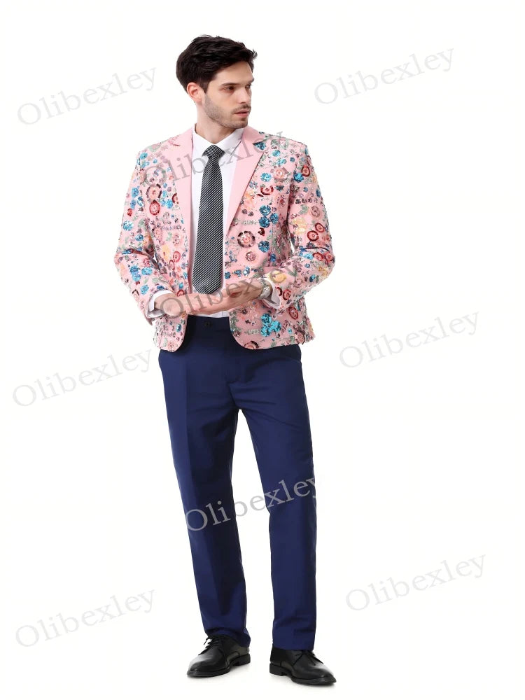 Olibexley Sequined Men's Two Piece Tuxedo For Weddings