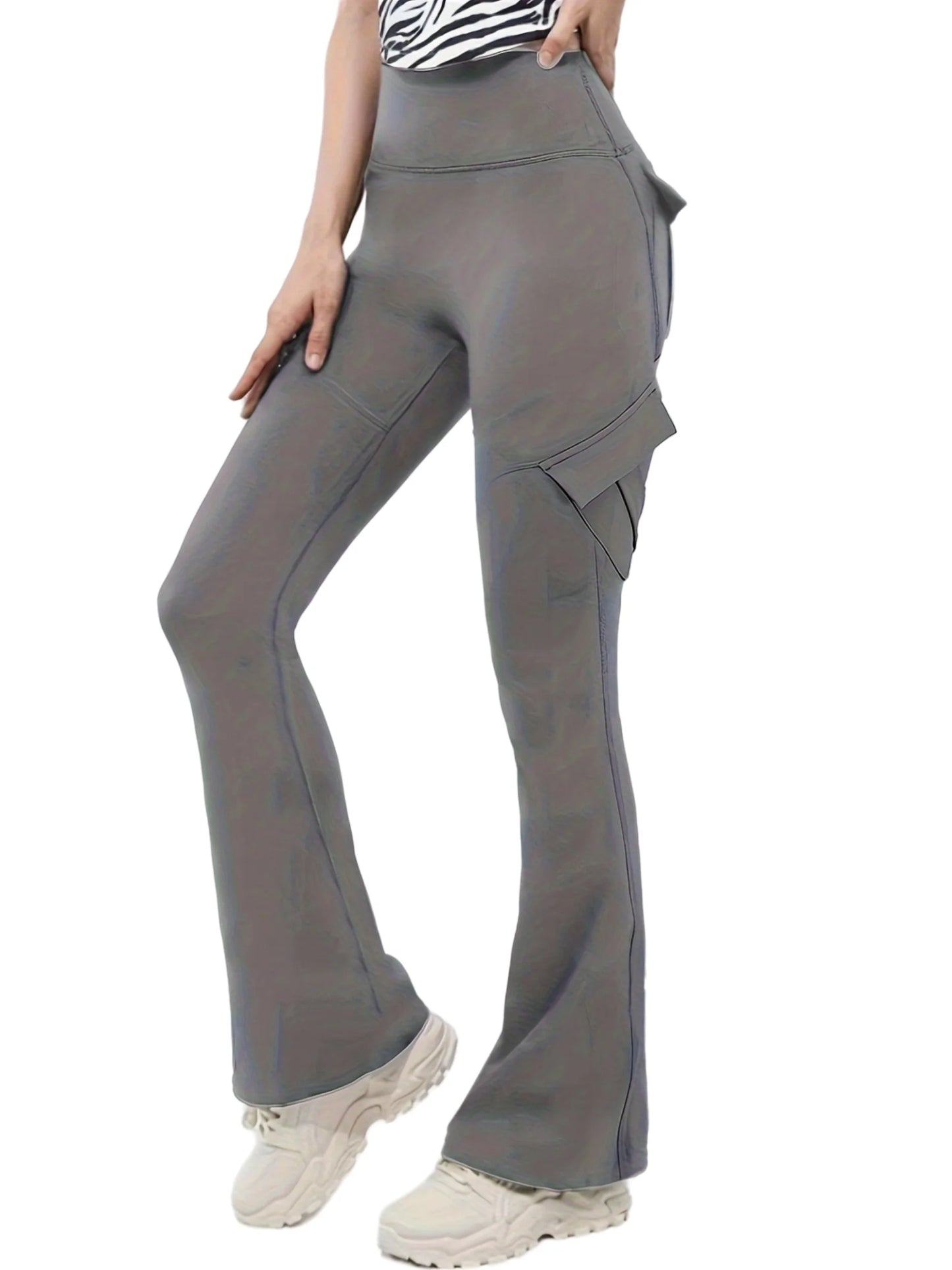 High Waist Yoga Leggings Butt Lifting Cargo Flare Pants Tummy Control