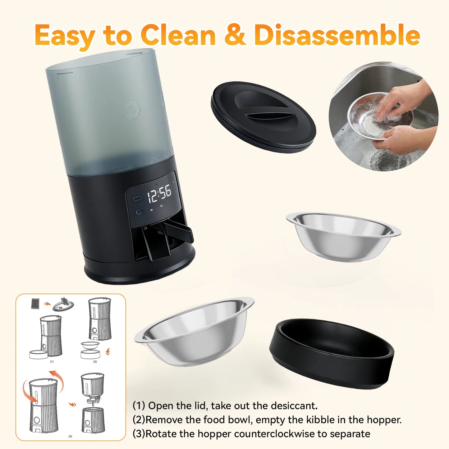 Automatic Cat Food Dispenser With Stainless Steel Double Bowls