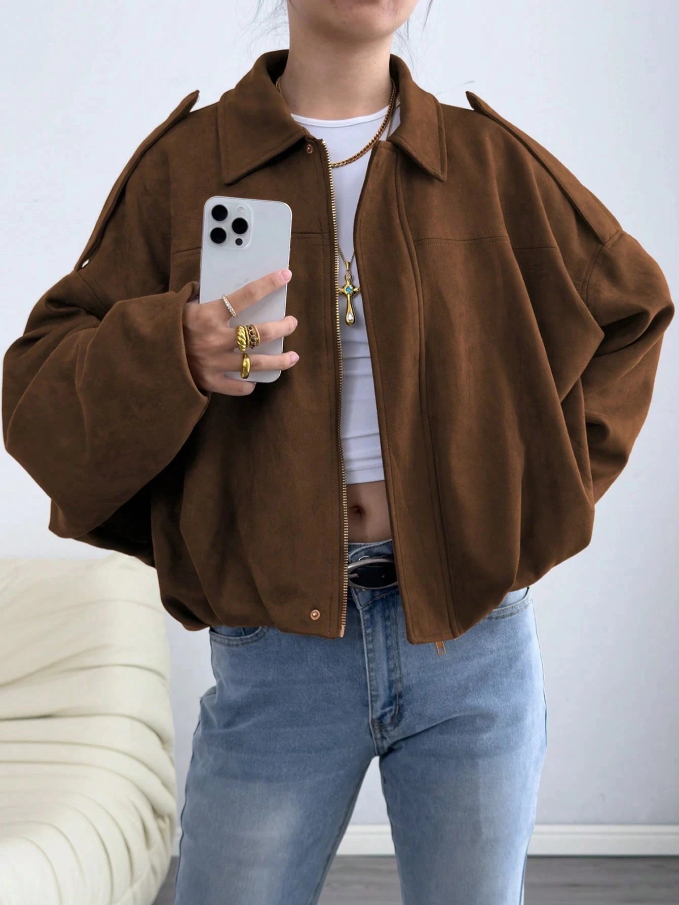 Women's Vintage Suede Jacket Loose Casual Street Style Outerwear