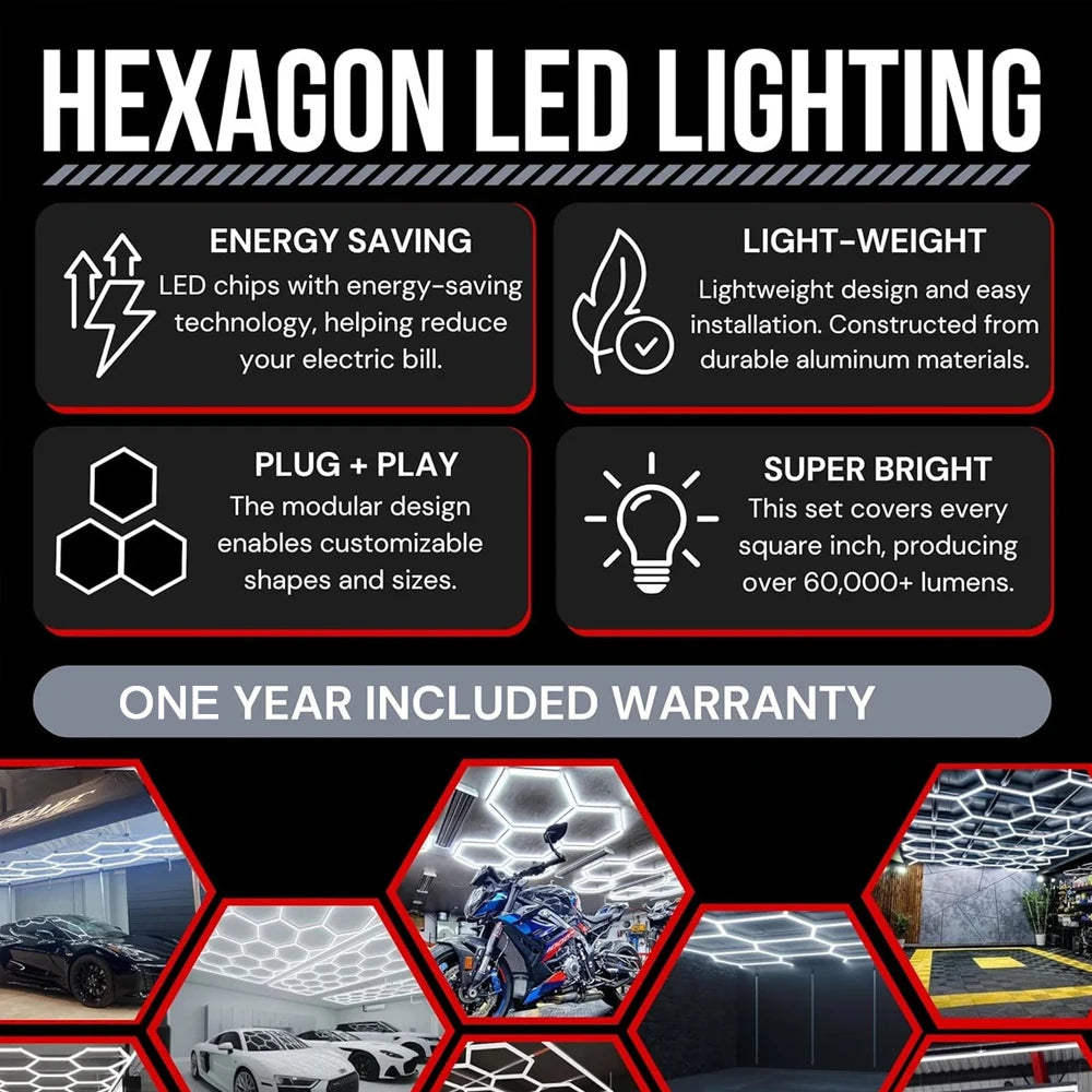 Premium Honeycomb Hexagon LED Ceiling Light For Garage Workshop