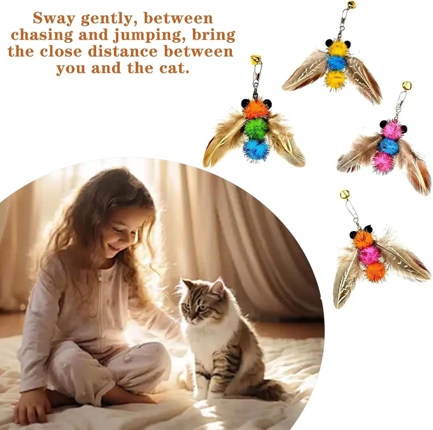Cat Feather Toy Refill Set With Interactive Wand Attachments