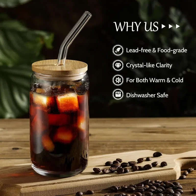Glass Cups With Bamboo Lids And Straws Beer Shaped Tumblers