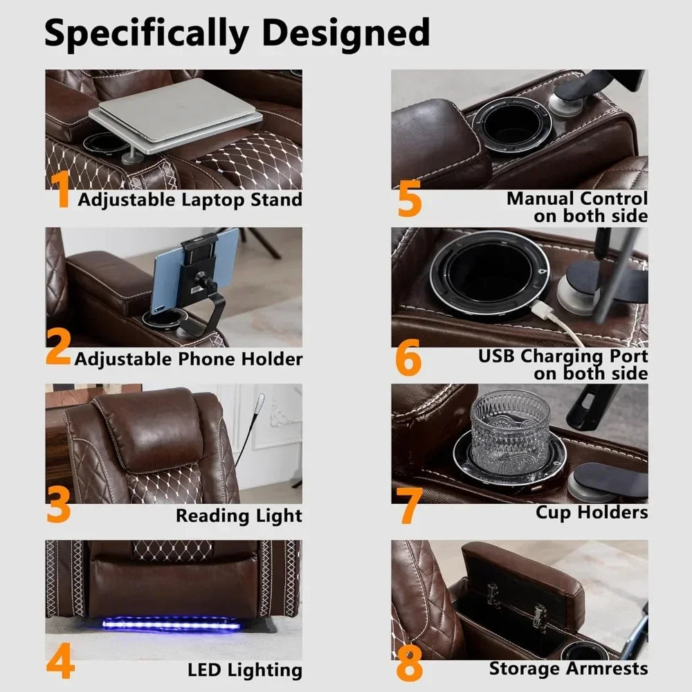 Zero Gravity Leather Recliner Chair With USB Ports And Tray
