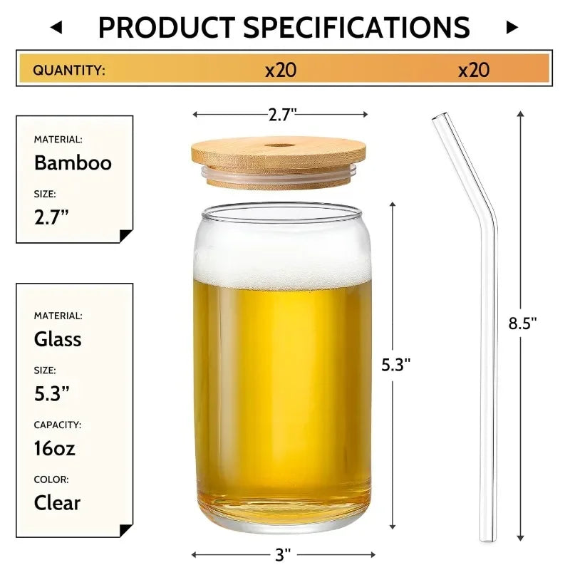Glass Cups With Bamboo Lids And Straws Beer Shaped Tumblers