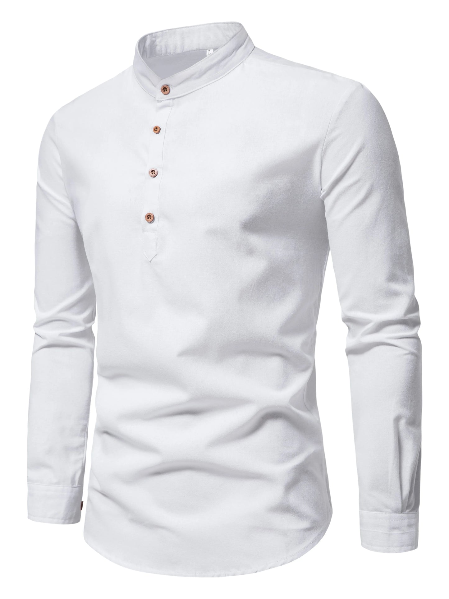 Men's Pure Cotton Stand Collar Shirt Slim Fit Long Sleeve