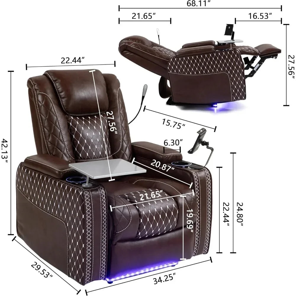 Zero Gravity Leather Recliner Chair With USB Ports And Tray