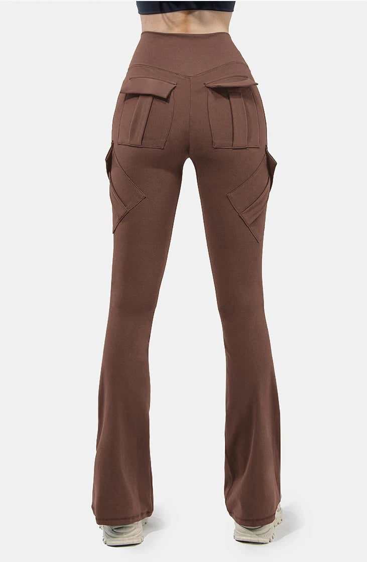 High Waist Yoga Leggings Butt Lifting Cargo Flare Pants Tummy Control