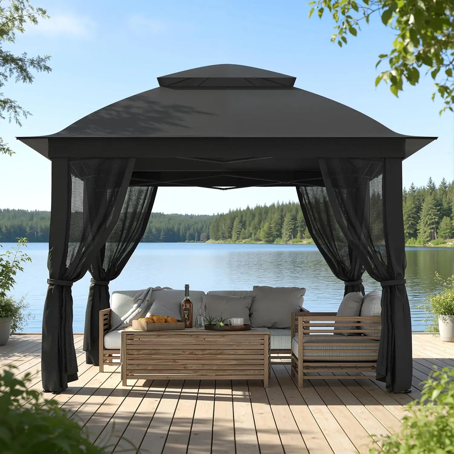 Heavy-Duty Gazebo With Mosquito Netting And Double Roofs