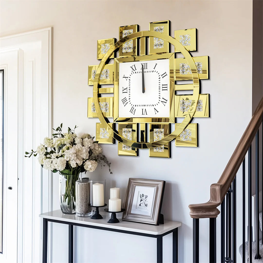 Luxury Crystal Inlay Decorative Wall Clock Battery Operated Living Room