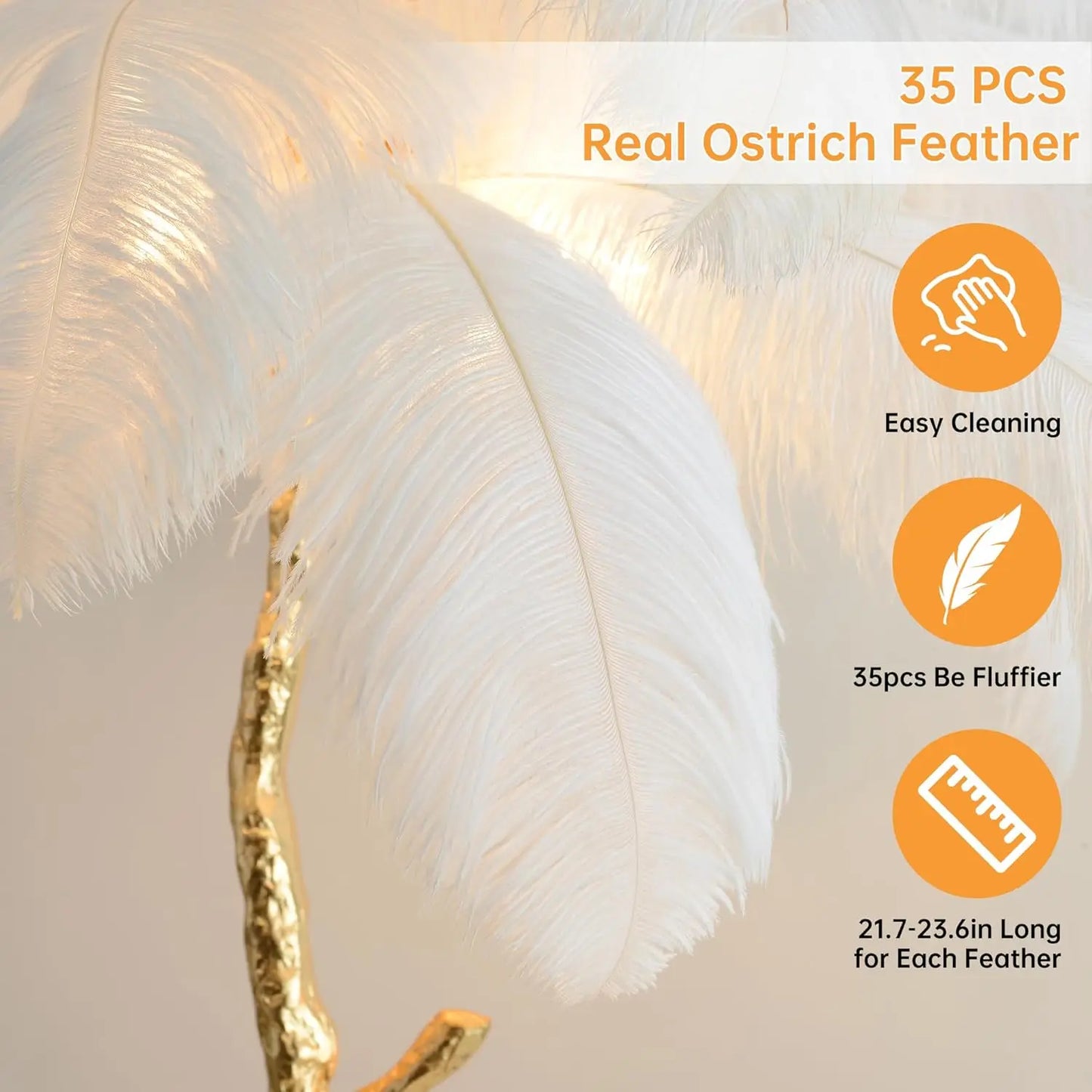 Luxury Resin Ostrich Feather Floor Lamp for Living Room Decor