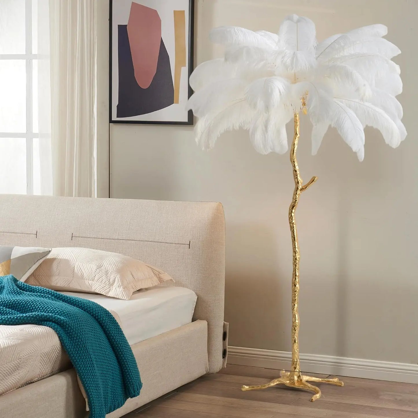 Luxury Resin Ostrich Feather Floor Lamp for Living Room Decor