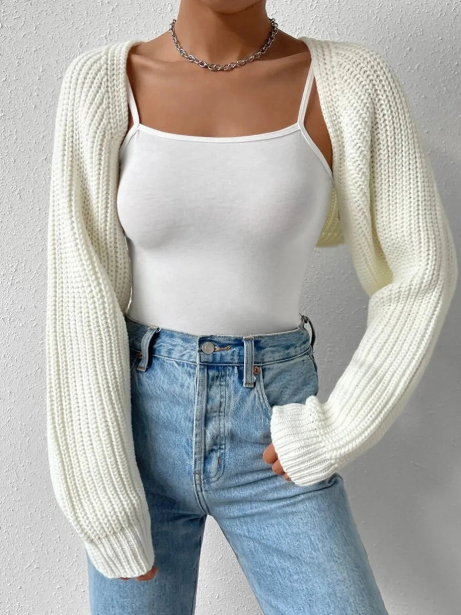 Hirigin Women's Open Front Cropped Cardigan Long Sleeve Knit