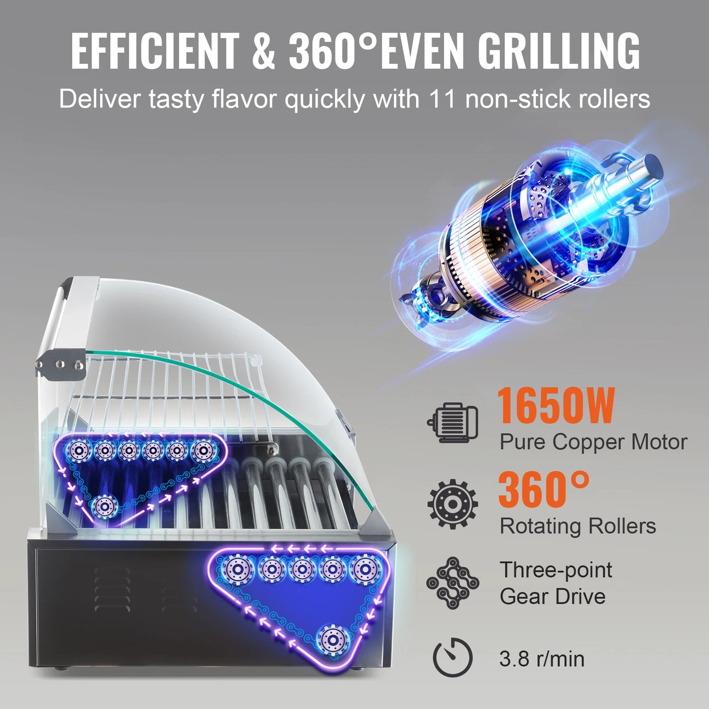 SucceBuy Hot Dog Roller Machine 5/7/11 Rods Sausage Grill