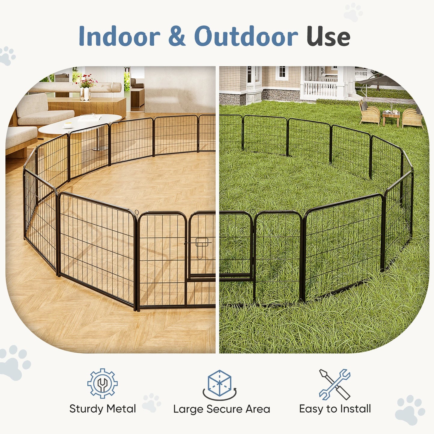 JHK Foldable Sturdy Metal Dog Playpen For Indoor Outdoor