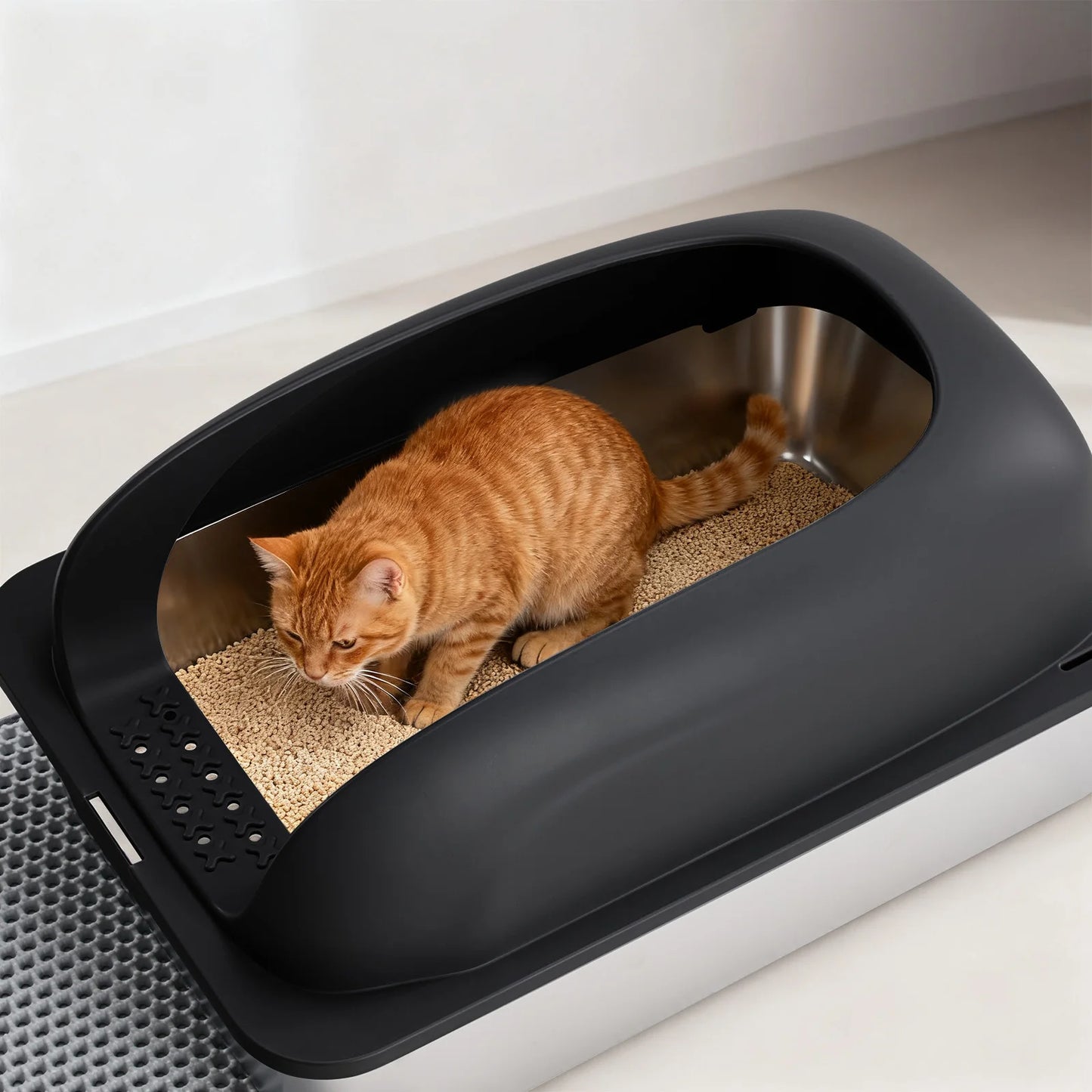 JHK Stainless Steel Semi Closed Cat Litter Box With Scoop