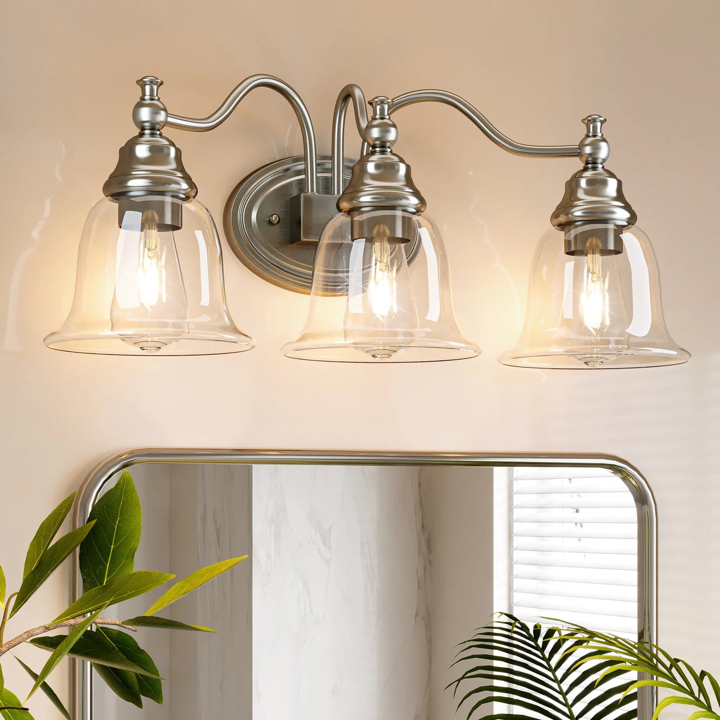 Tribesigns 3 Light Vanity Bathroom Fixture With Clear Glass Shades