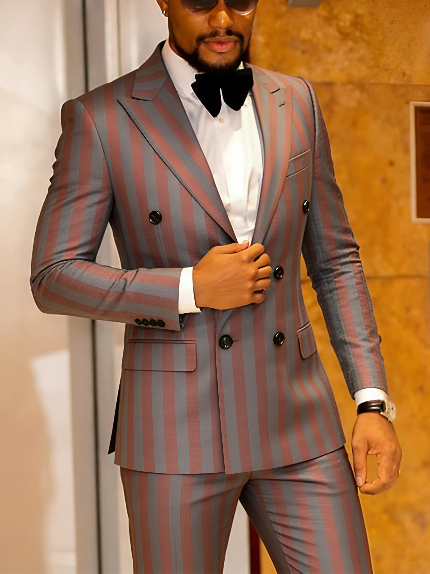 Men's Jacquard 2 Piece Suit Set Slim Fit Double Breasted