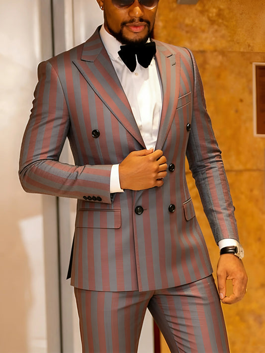 Men's Jacquard 2 Piece Suit Set Slim Fit Double Breasted