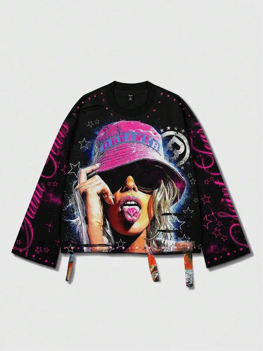 Men's Vintage Distressed Graphic Long Sleeve Tee Streetwear Inspired