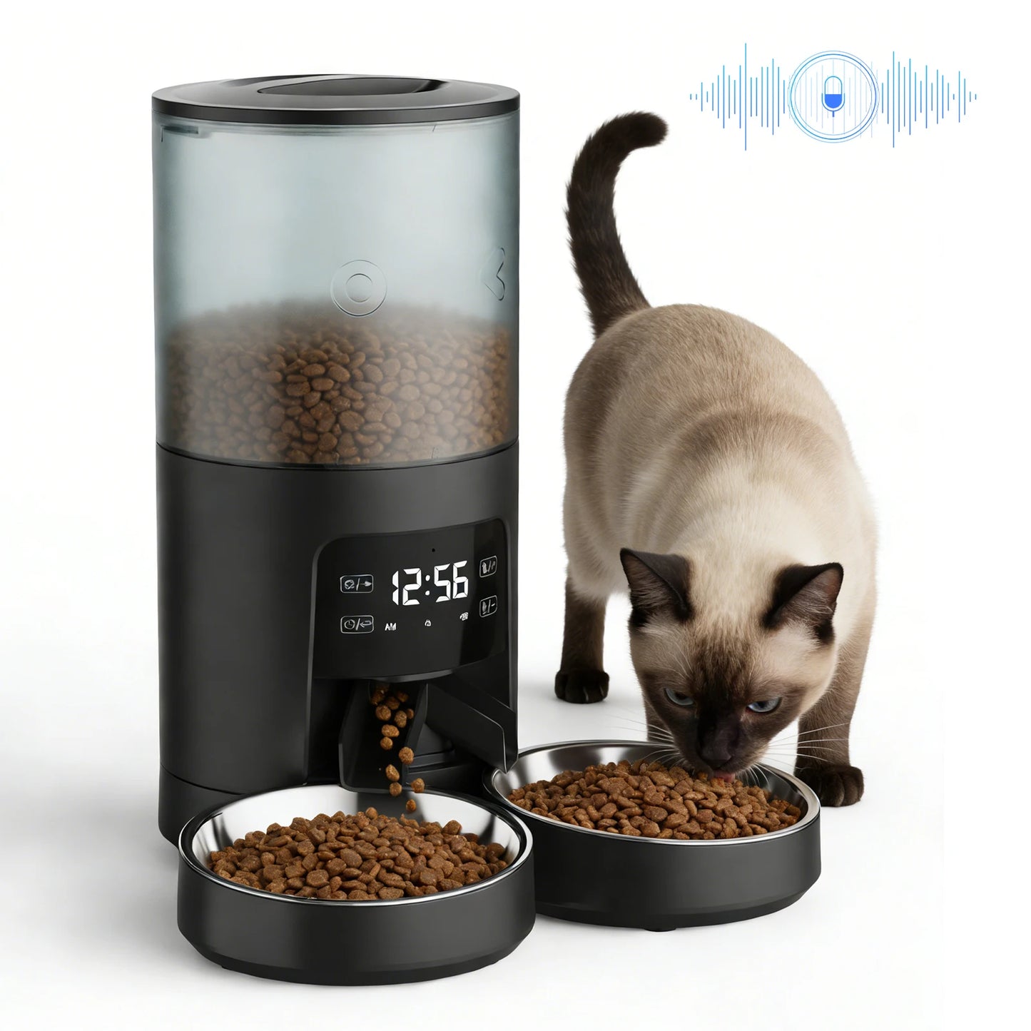Automatic Cat Food Dispenser With Stainless Steel Double Bowls