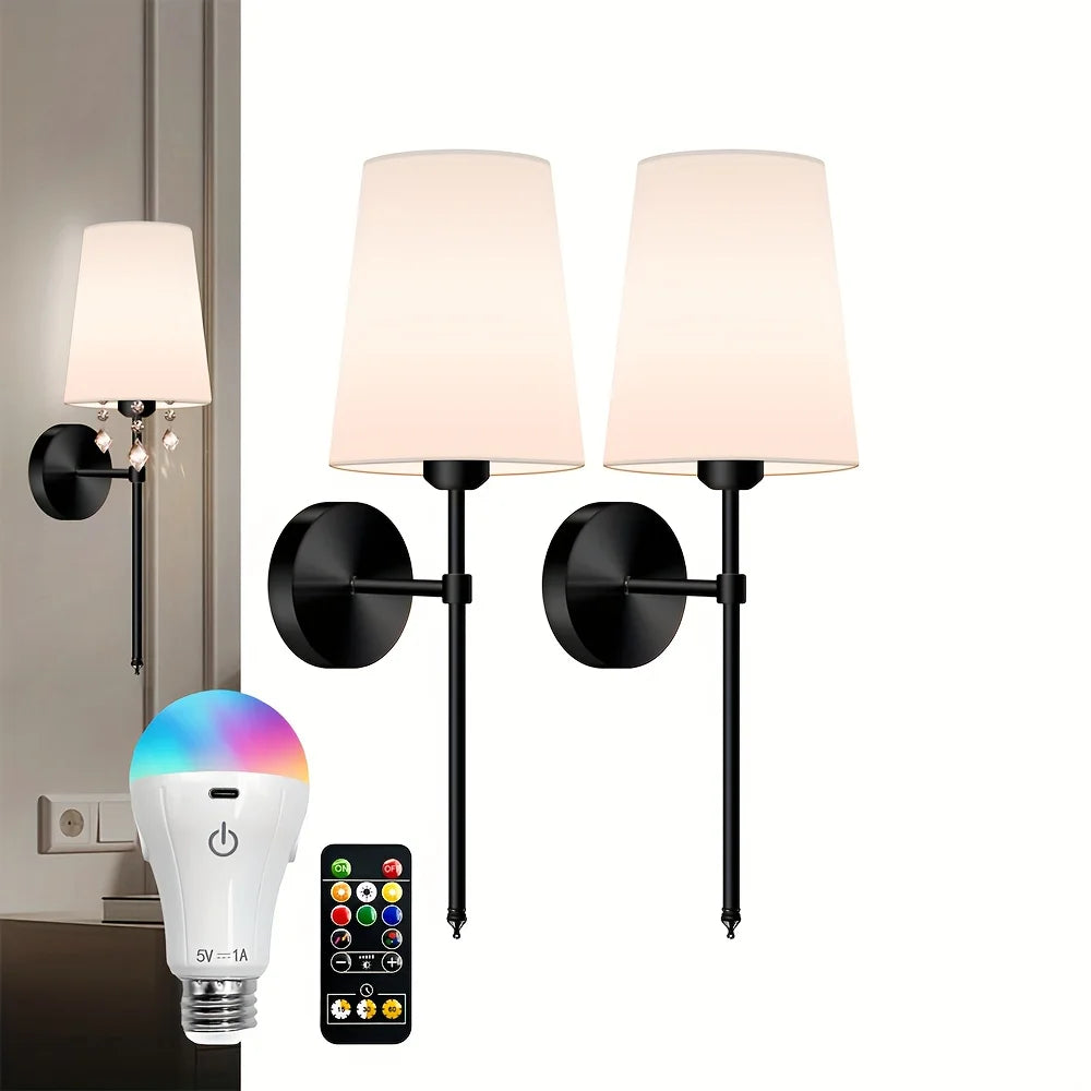 Battery Operated Wall Sconce Set Of 2 With Dimmable Remote