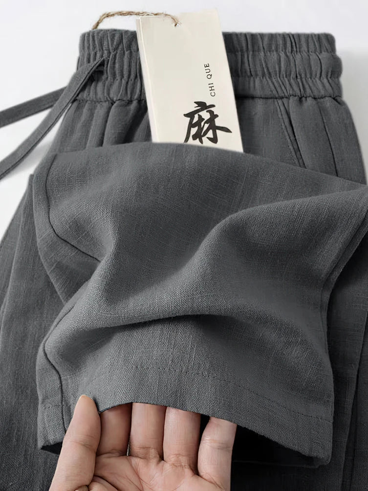 Nevettle Casual Cotton Linen Pants for Men Wide Leg Trousers