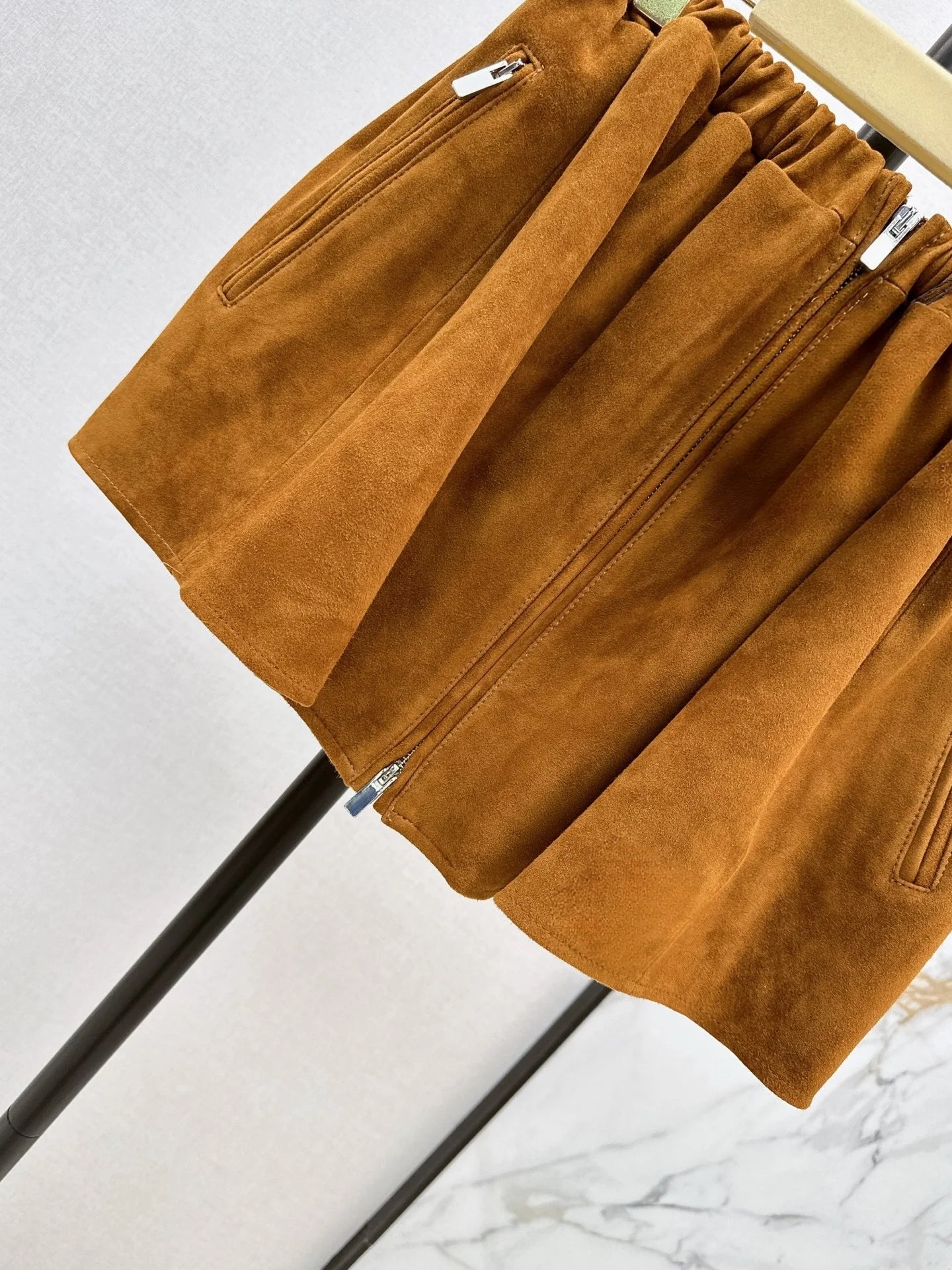 Womens Leather Mini Skirt With Elastic Waist And Secure Zipper Closure