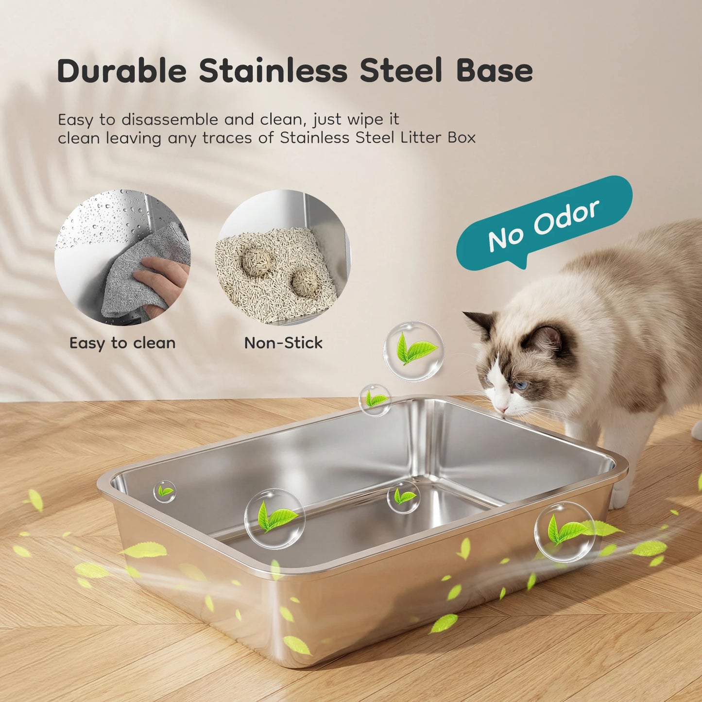 Enclosed Stainless Steel Cat Litter Box With Scoop And Pad