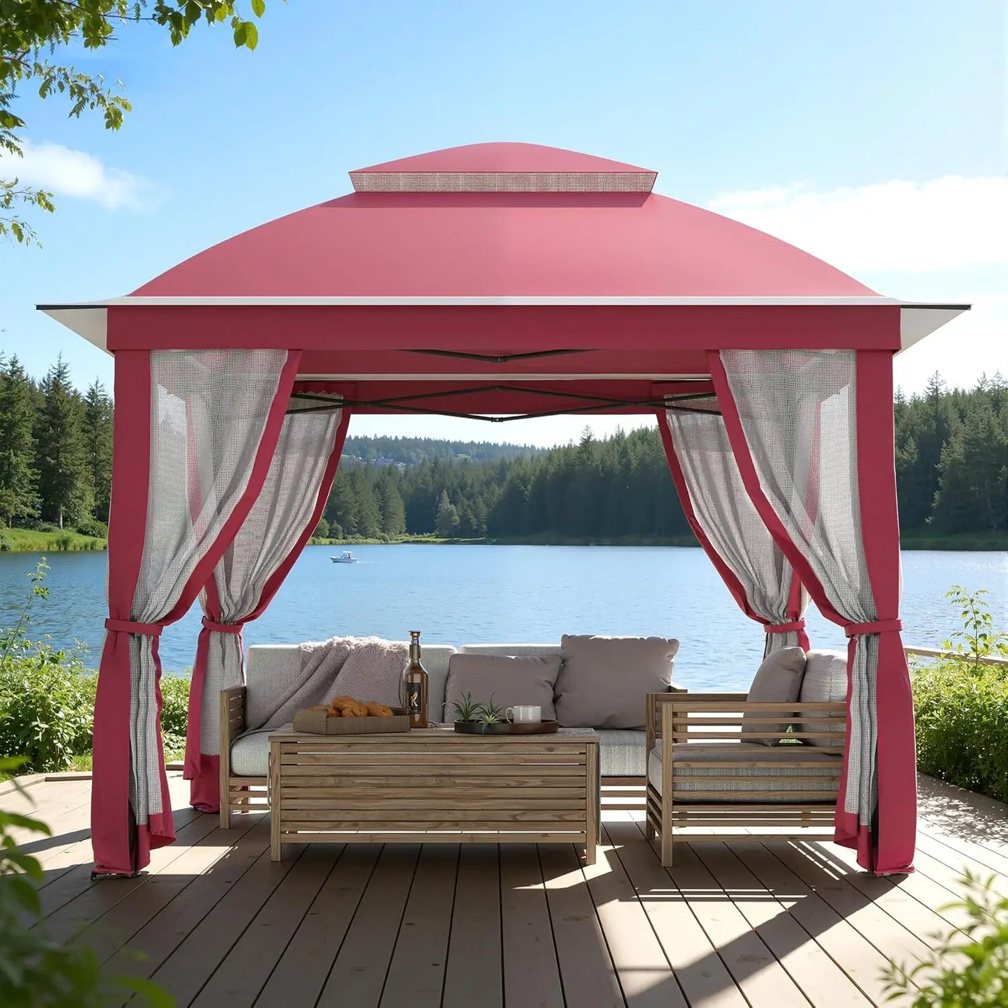 Heavy-Duty Gazebo With Mosquito Netting And Double Roofs