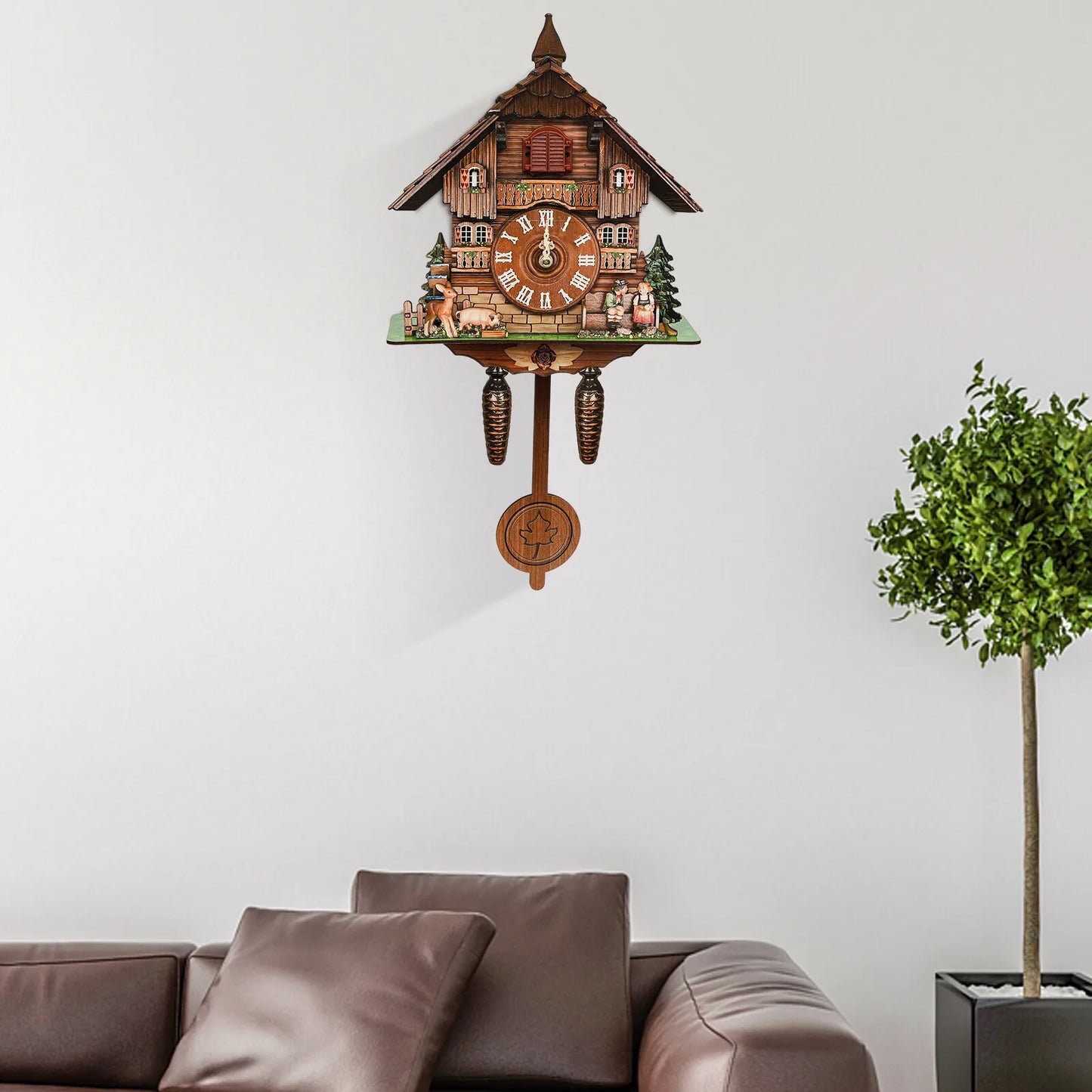 Traditional Wooden Cuckoo Wall Clock With Quartz Pendulum Design