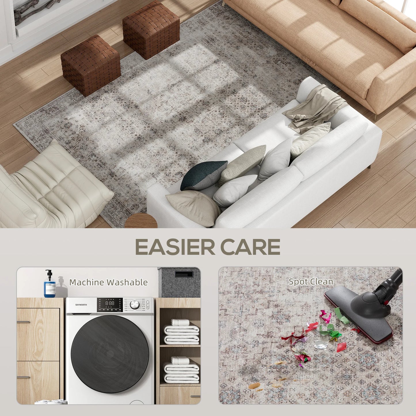 Modern Geometric Area Rug With Machine Washable Non Slip Design