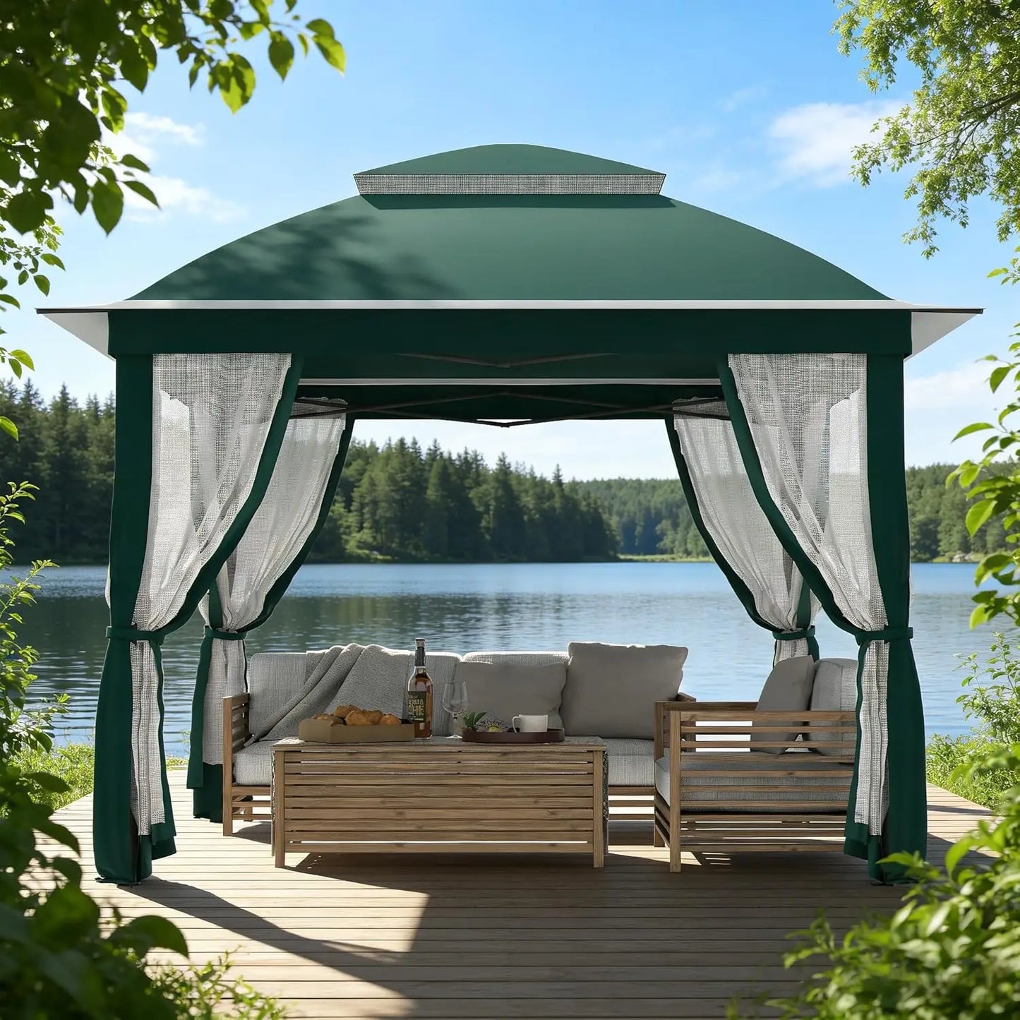 Heavy-Duty Gazebo With Mosquito Netting And Double Roofs