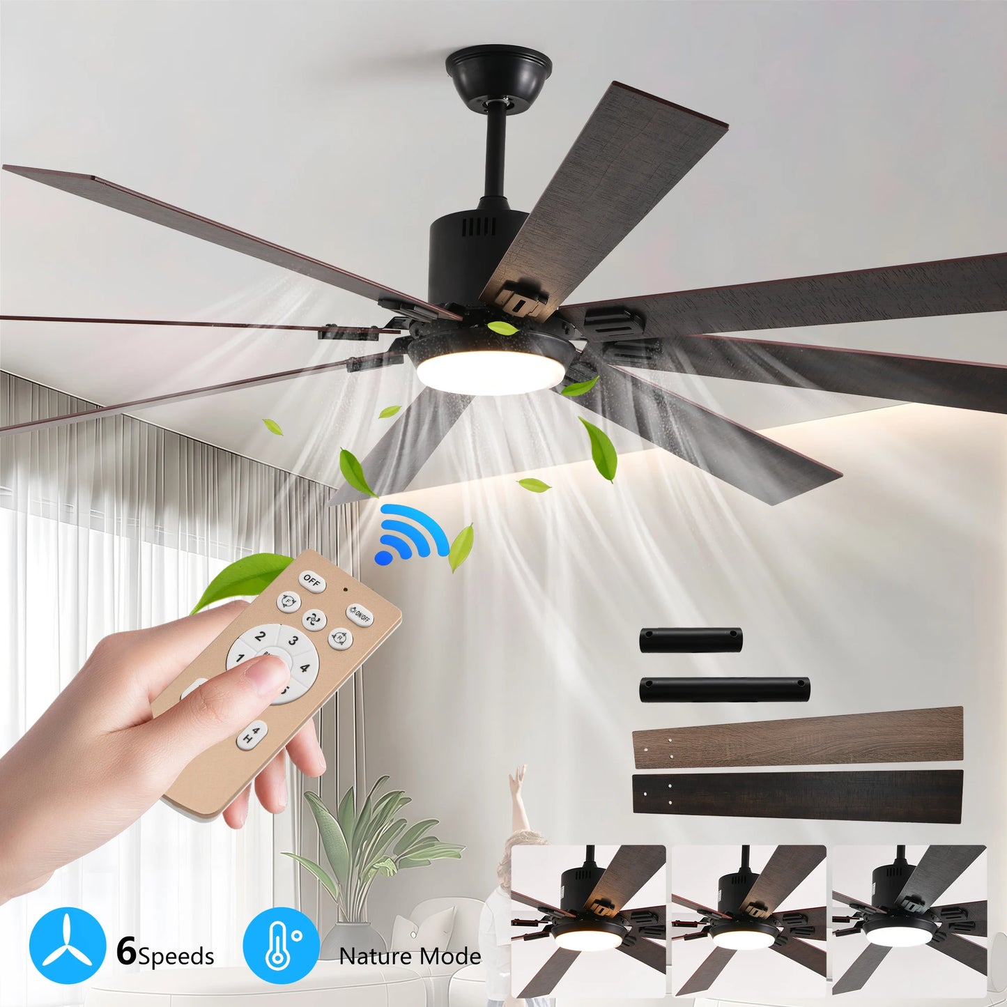 ARLGSITE LED Ceiling Fan With Remote Control And 8 Blades