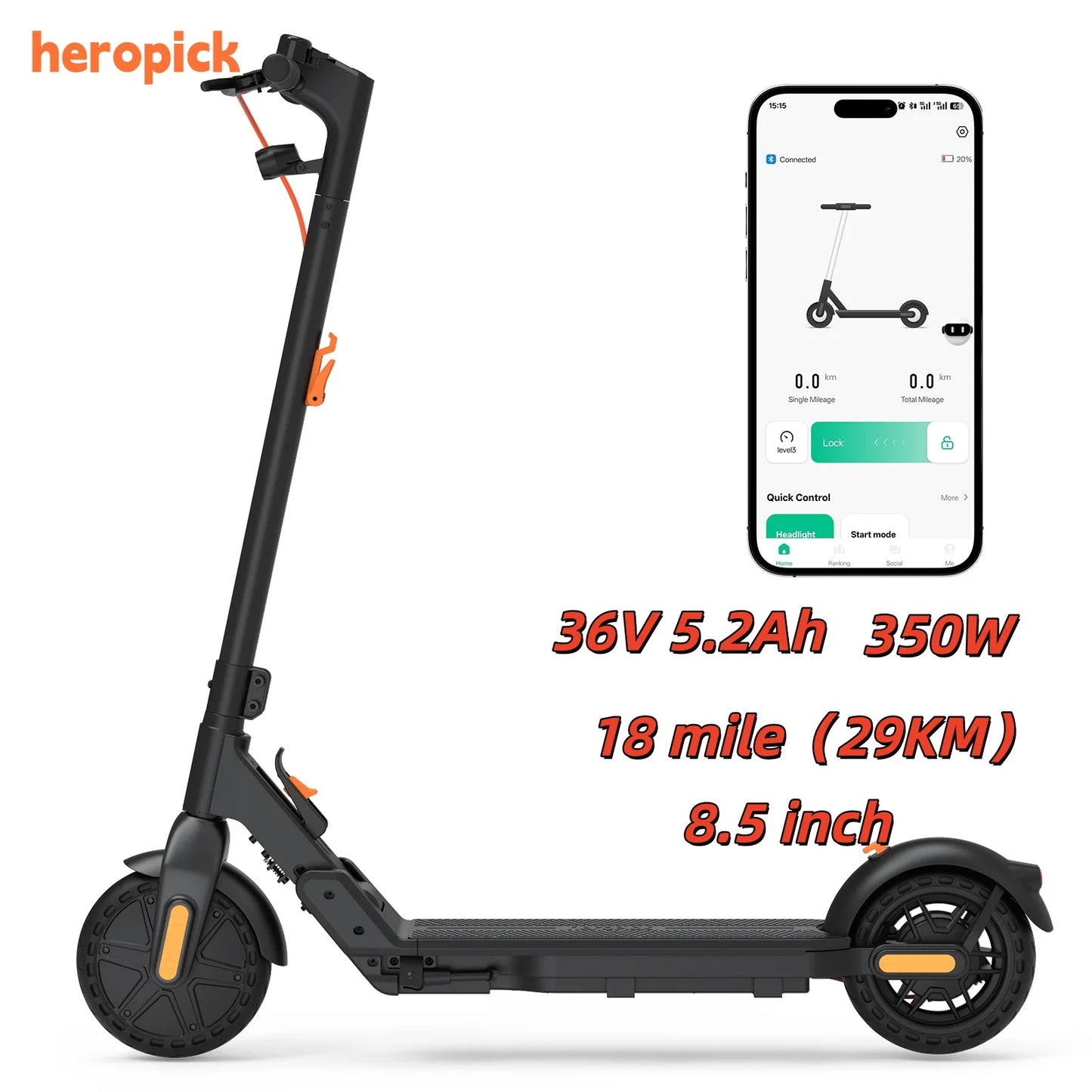 HeroPick C8 Adult Electric Scooter 350W Foldable 19 MPH Long Range US Stock