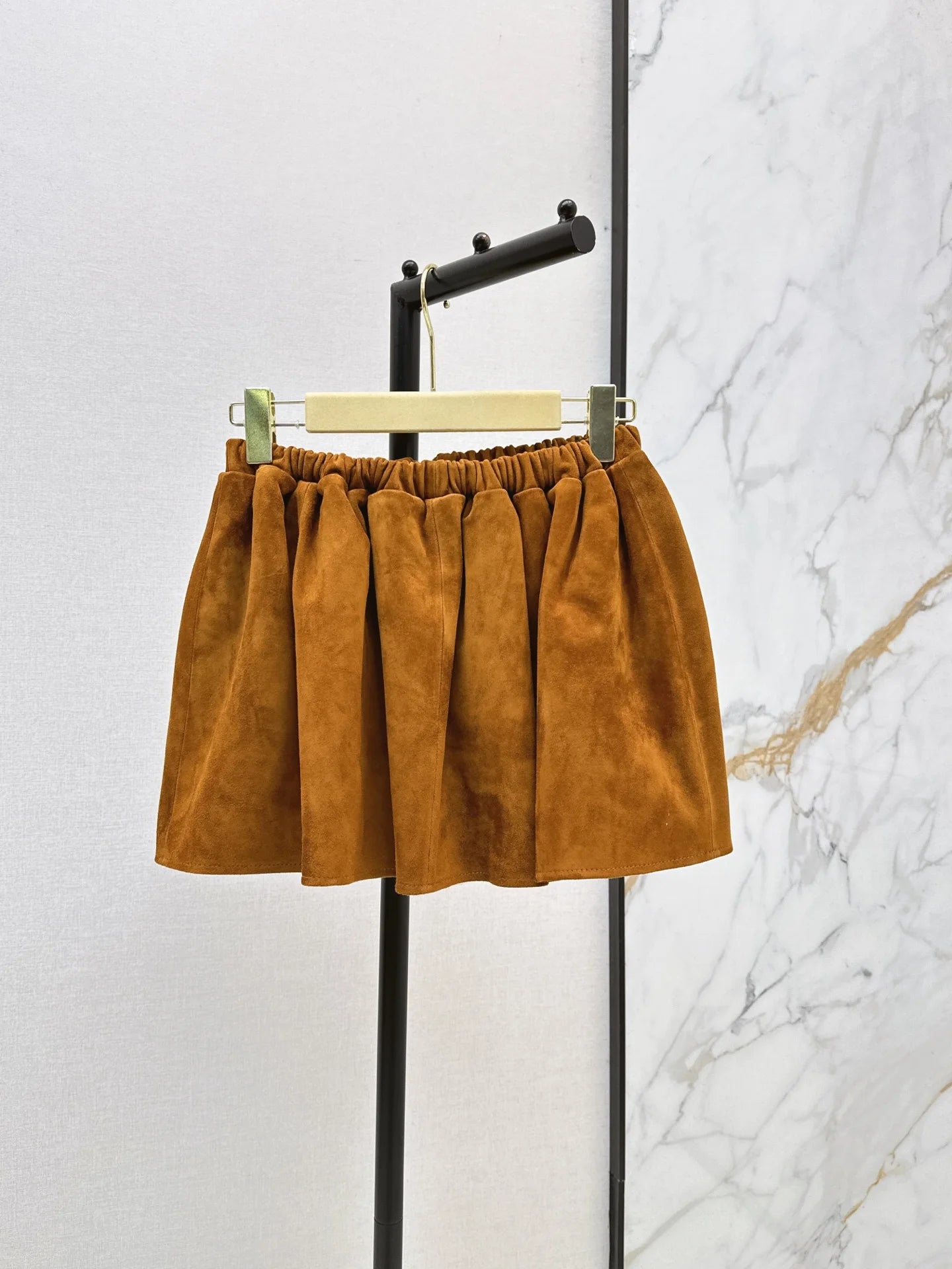 Womens Leather Mini Skirt With Elastic Waist And Secure Zipper Closure