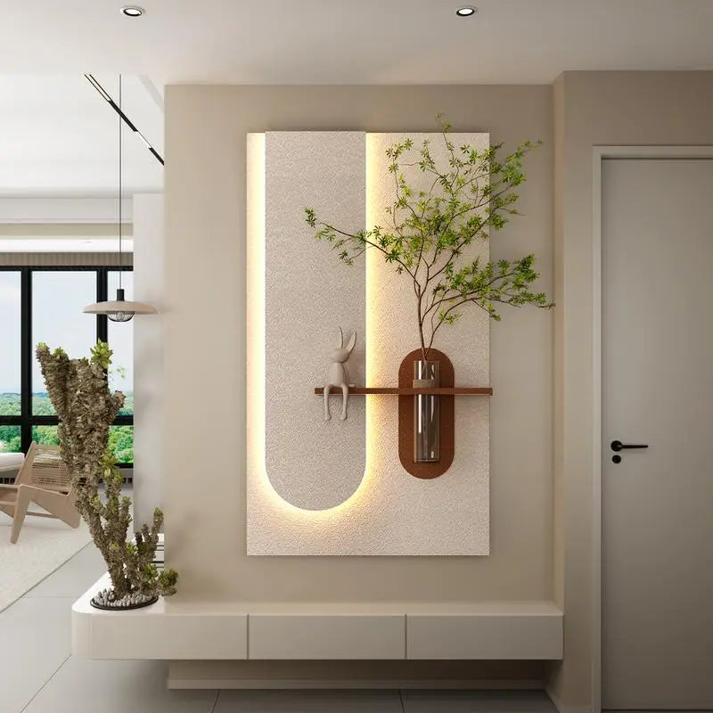 Adjustable Three Color LED Sandstone Wall Decor Simulated Plants Remote