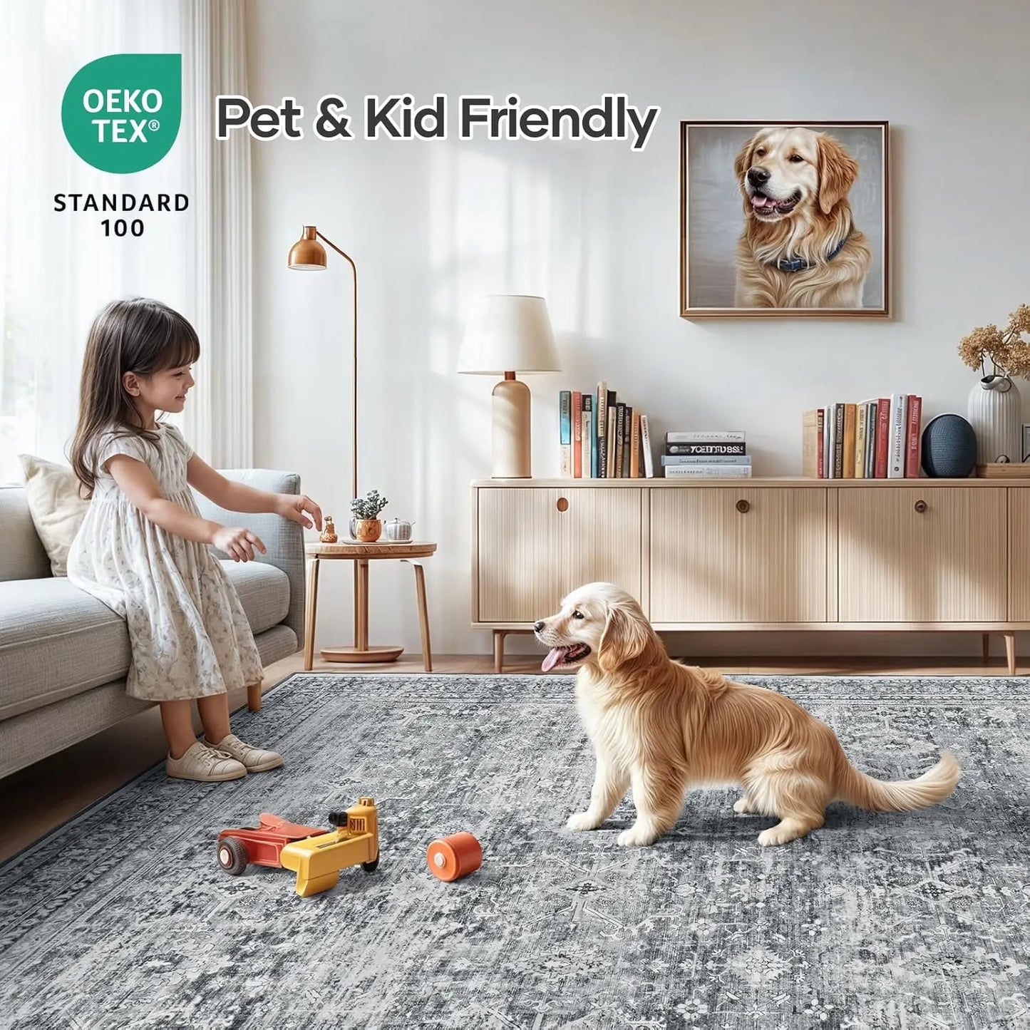 Washable Area Rug With Non Slip Backing Floral Pattern