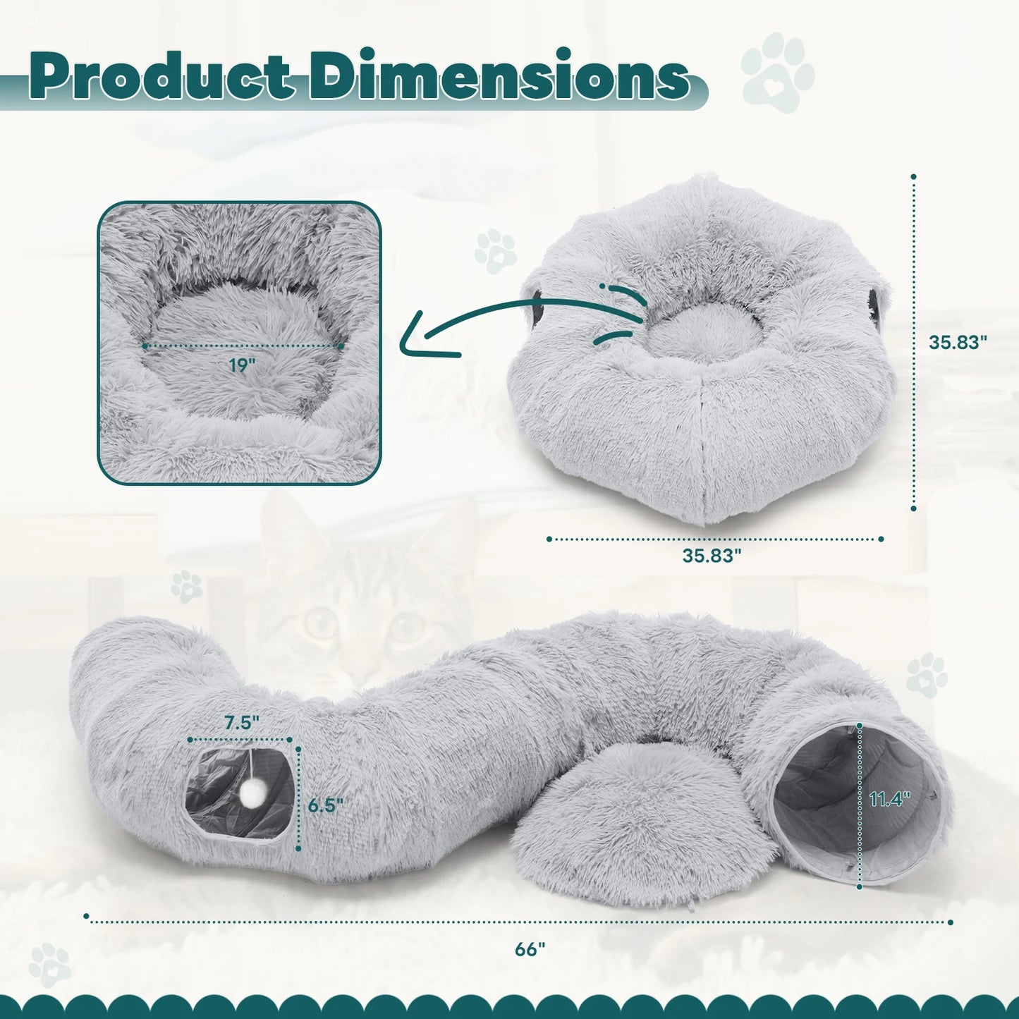 JHK Doughnut Cat Tunnel Bed With Plush Interior For Pets