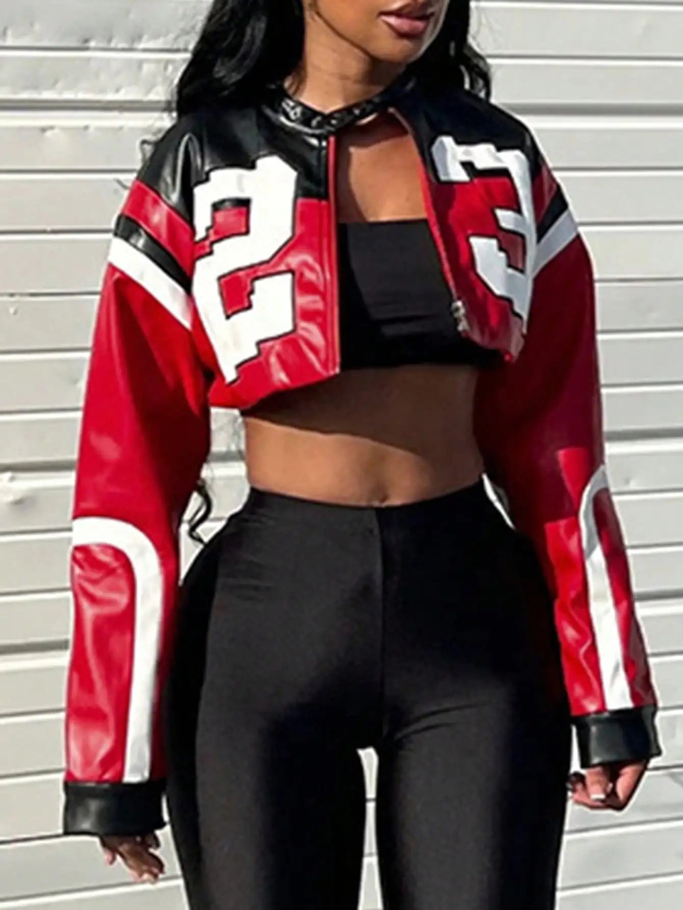Clubwea Womens Faux Leather Motorcycle Jacket Zipper Bomber