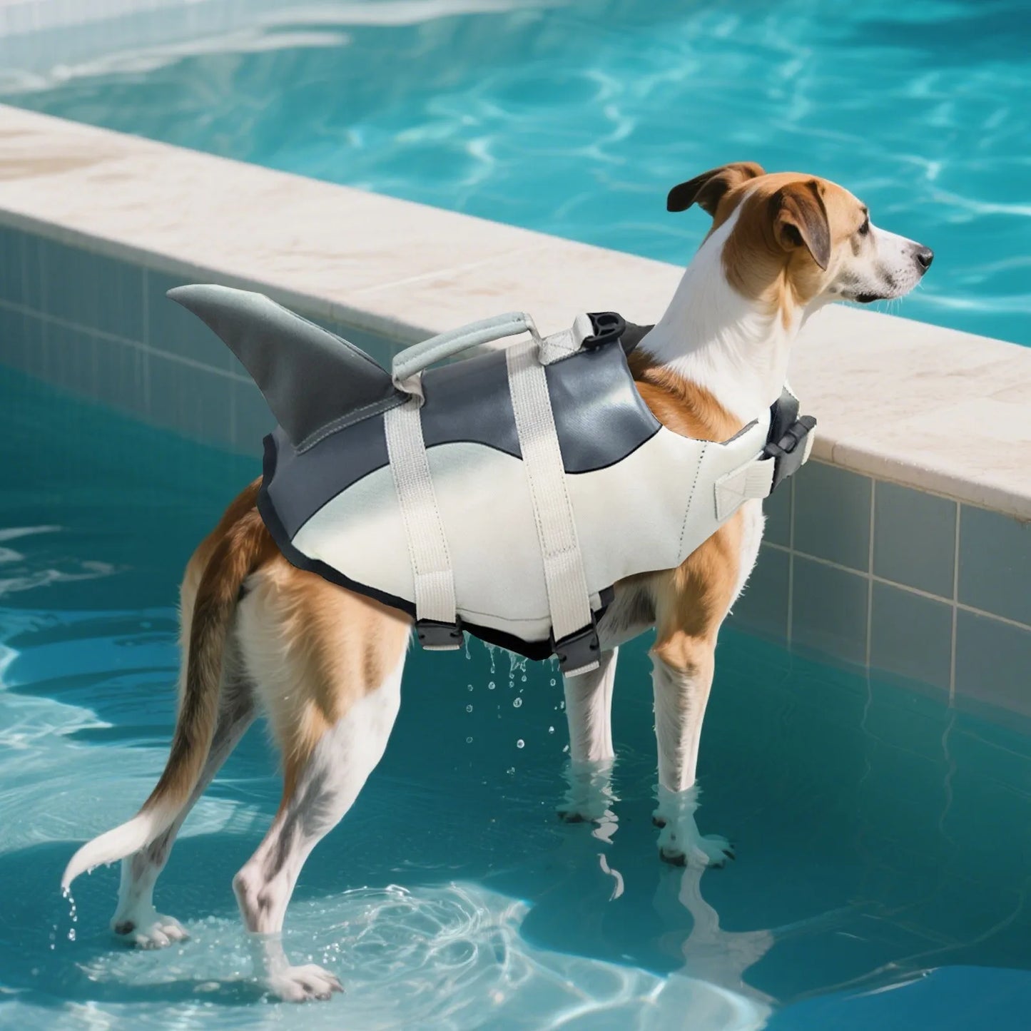 Shark Dog Life Jacket With Handle Safety Vest for Swimming