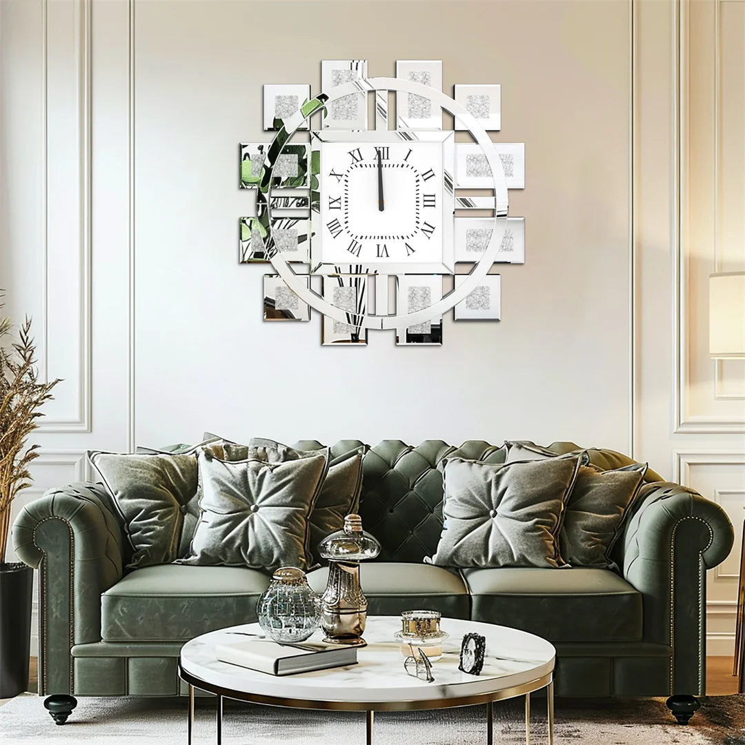 Luxury Crystal Inlay Decorative Wall Clock Battery Operated Living Room
