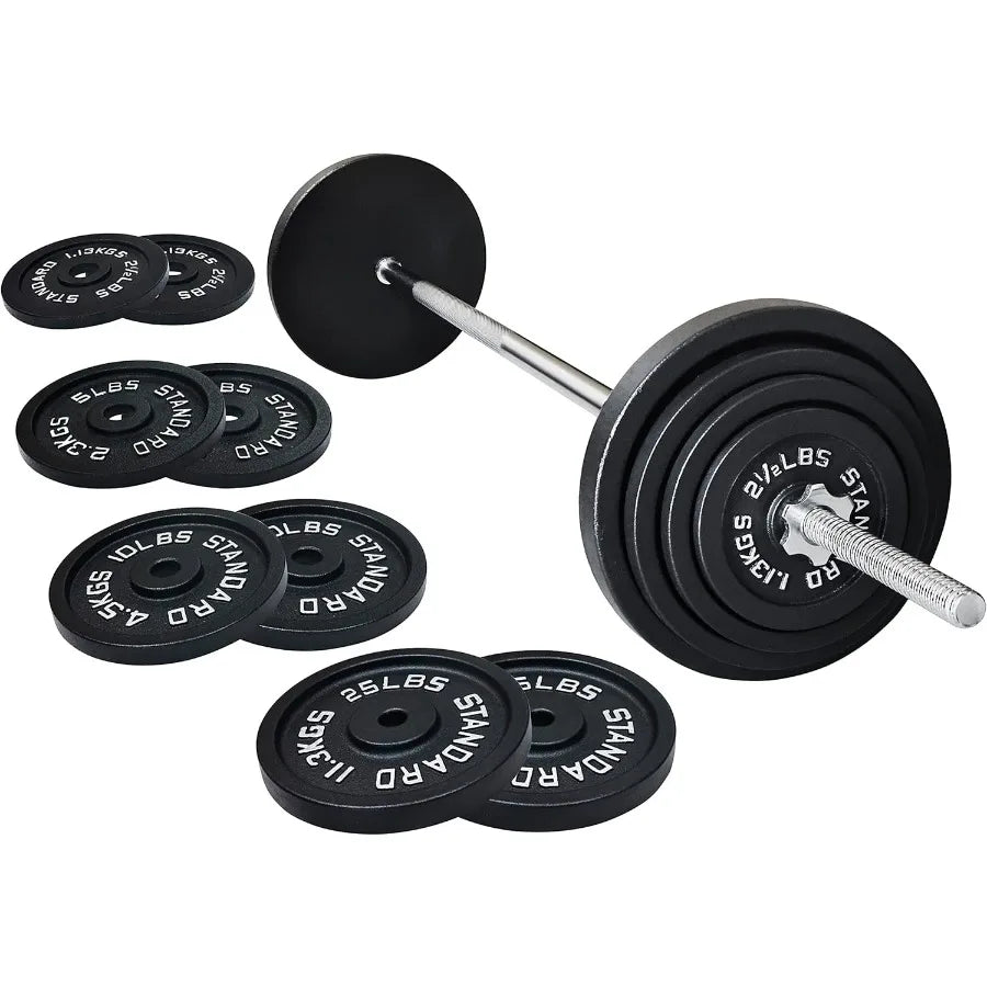 Cast Iron Weight Plates And Barbell Set With Star Locks