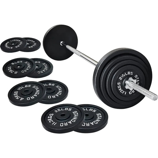 Cast Iron Weight Plates And Barbell Set With Star Locks