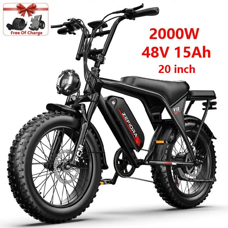 ZEFIORA Electric Bicycle 1000W 2000W 48V Battery Aluminum Alloy Range 30-60
