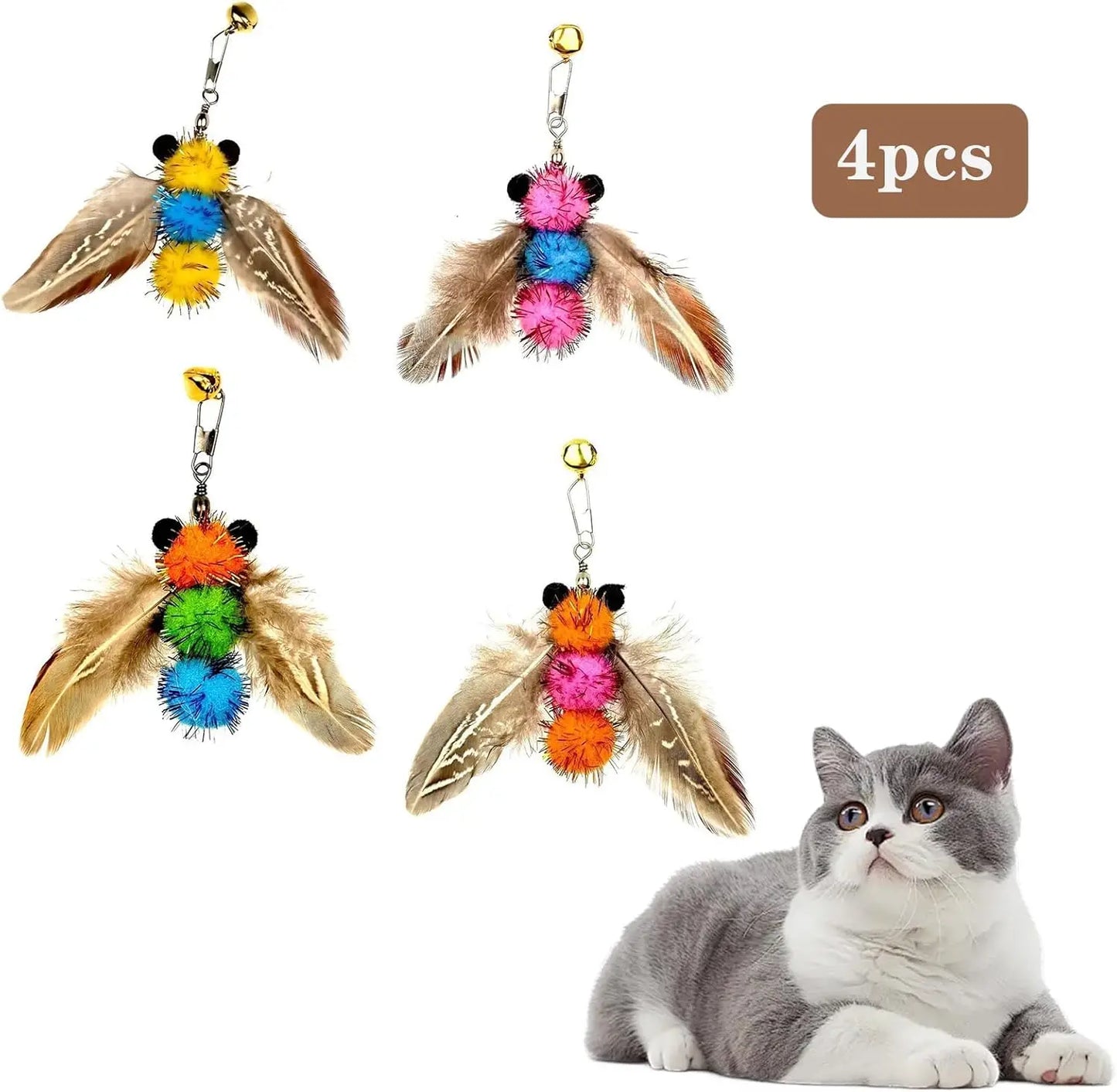 Cat Feather Toy Refill Set With Interactive Wand Attachments