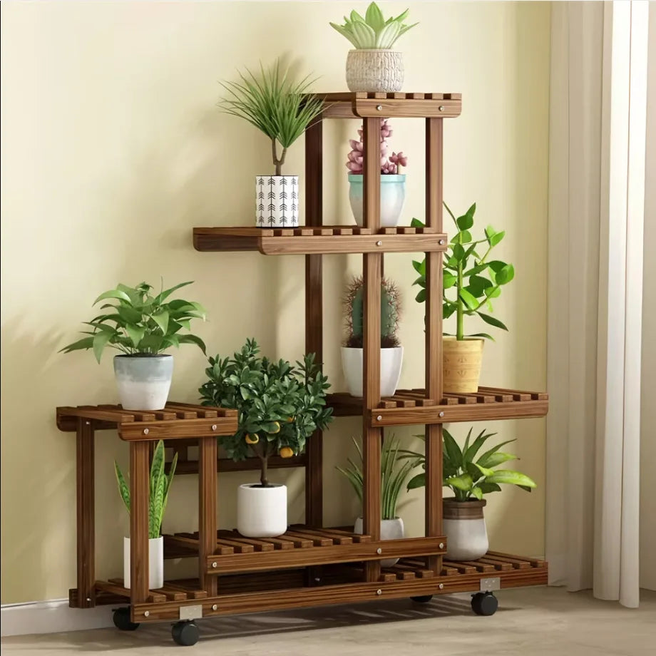 Wisfor Multi-Layer Wood Plant Stand Outdoor Rolling Wheels