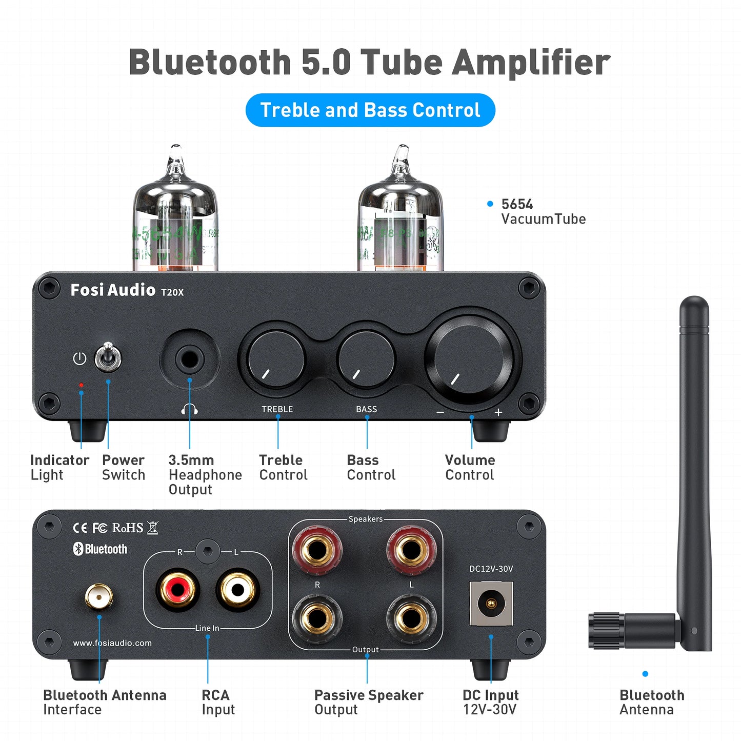 Fosi Audio T20X 100W Bluetooth Vacuum Tube Stereo Amplifier