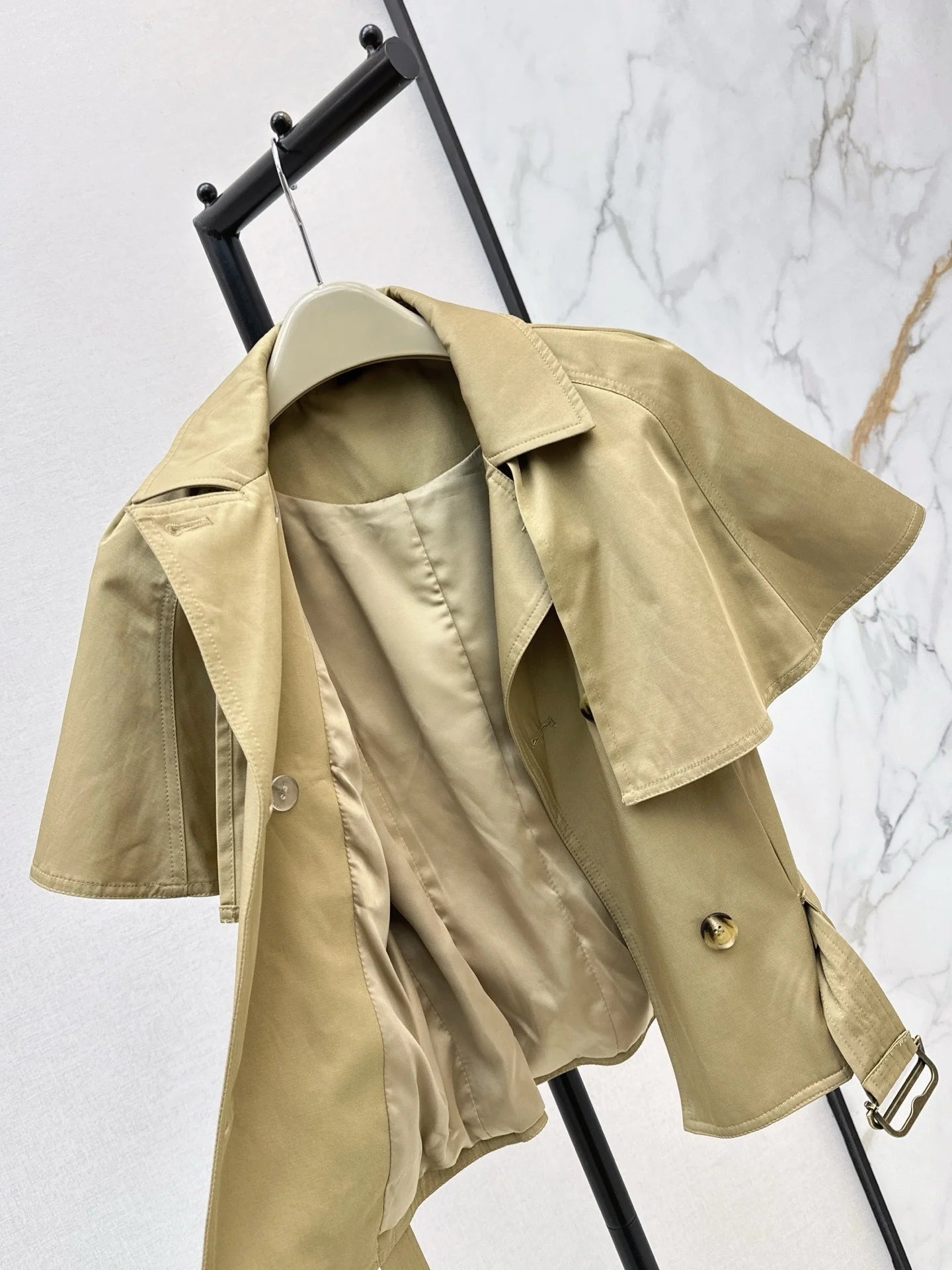Women Double Breasted Windbreaker Jacket With Adjustable Belt